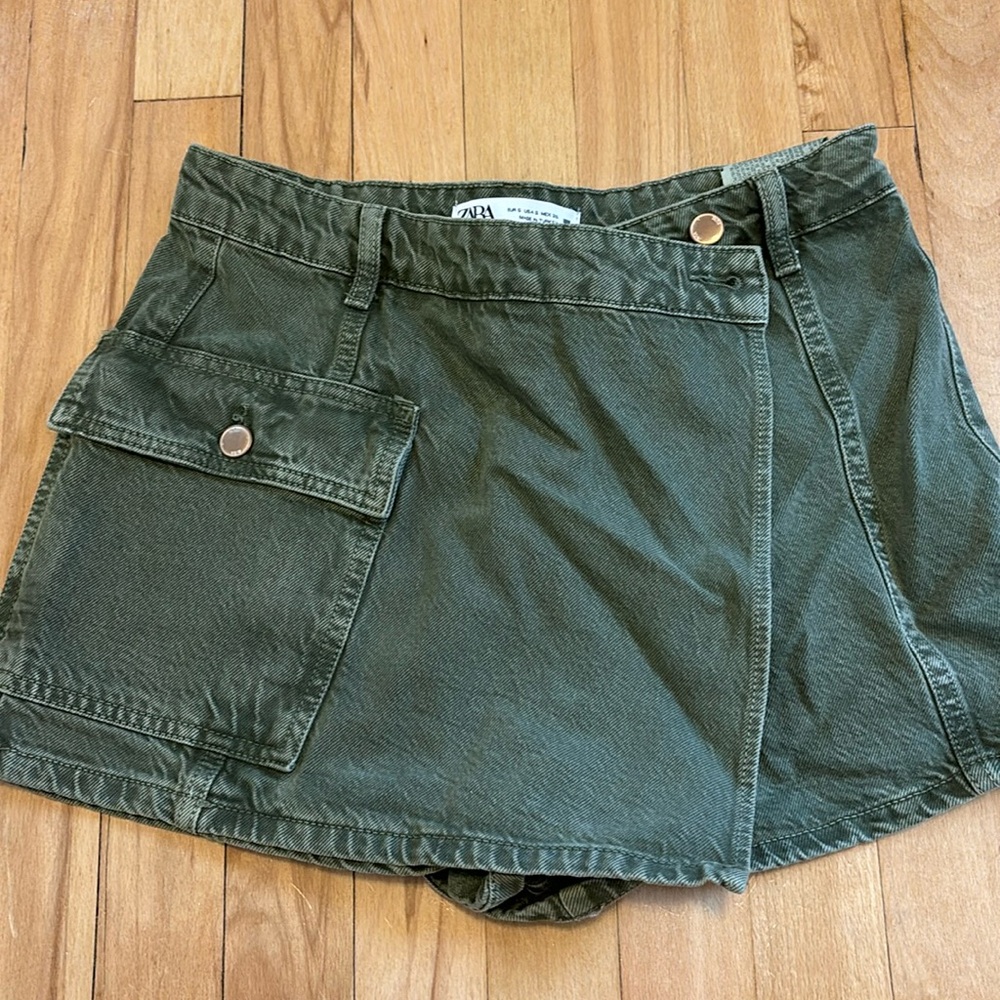 - Zara Olive Green Denim Skort